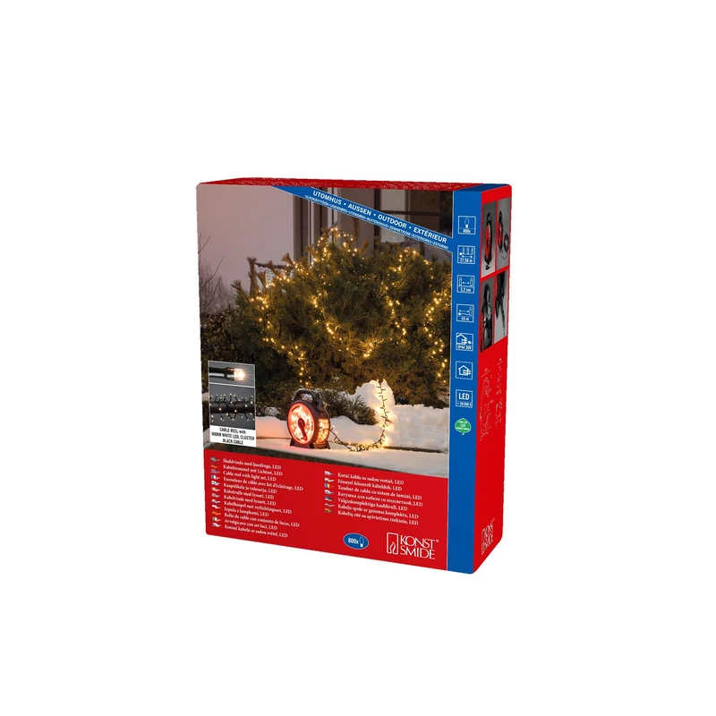 Konstsmide Micro LED Cable Reel Christmas Fairy Lights/Outdoor or Indoor (IP44) Plug in / 800 Warm White Diodes Cluster/Black Cable String Lights