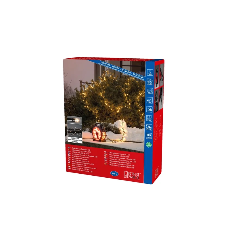 Konstsmide Micro LED Cable Reel Christmas Fairy Lights/Outdoor or Indoor (IP44) Plug in / 400 Warm White Diodes Cluster/Black Cable String Lights