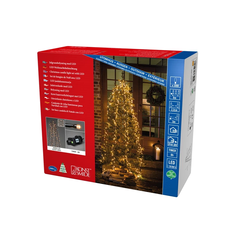 Konstsmide LED Halo Tree System Christmas Lights Outdoor 6 Strands of 180 Diodes/Outdoor or Indoor Use (IP20)/1080 Amber Diodes/Optional 8 Hour Timer/4m/String Lights Black Cable, 6651-800EE