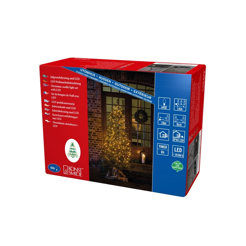 Konstsmide LED Halo Tree System Christmas Lights Outdoor 6 into 12 Strands/Outdoor or Indoor Use (IP20)/450 Frosted Amber Diodes/Optional 8 Hour Timer/4m/String Lights Black Cable