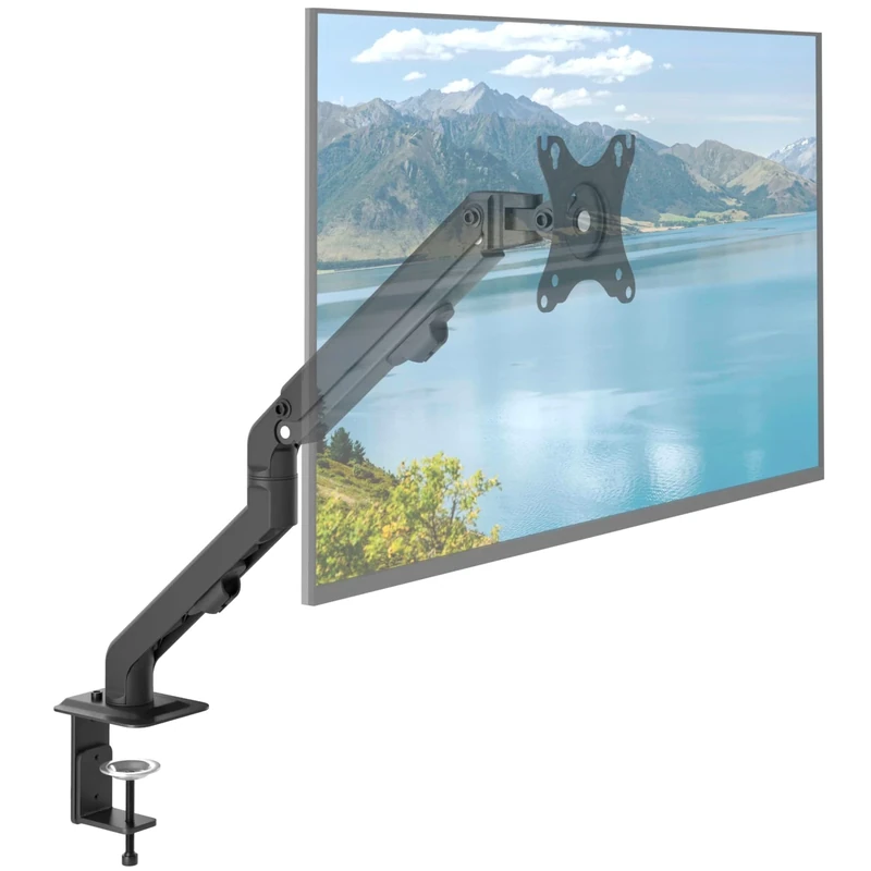 ACROPAQ Monitor arm - Spring mount, For 17-27 inch screens, 360° rotatable, Fast mounting, Height and angle individually adjustable - Monitor mount, Monitor arm desk mount, VESA arm - Black
