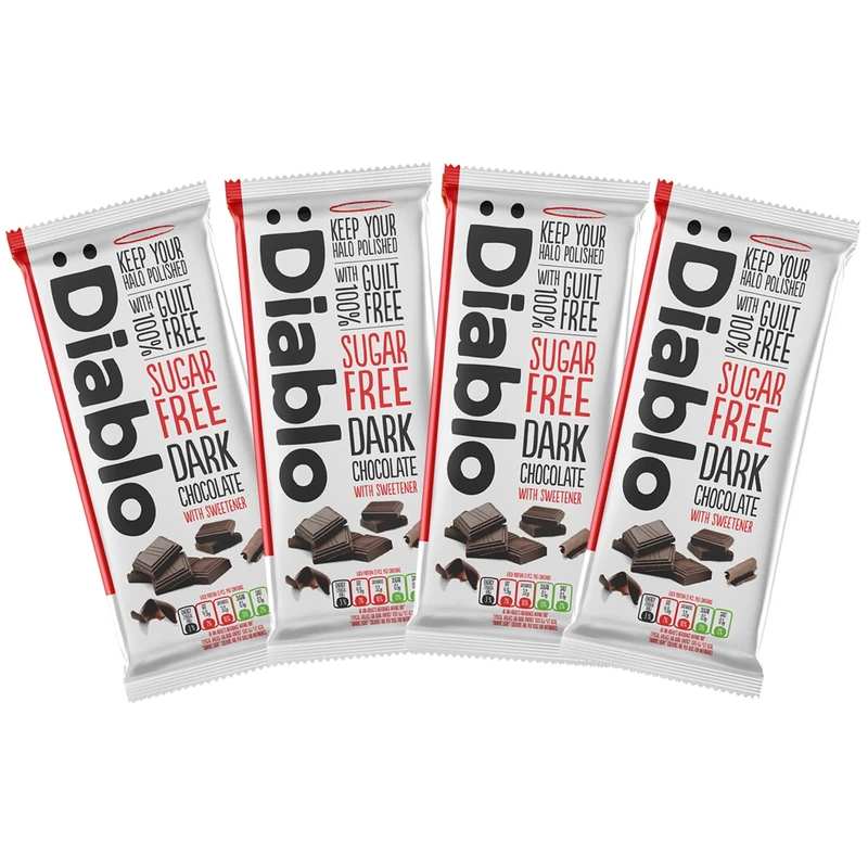 Diablo No Added Sugar Dark Chocolate Bar – Maltitol Sweetened, Low Carb & Gluten-Free Treat, Ideal Snack for All – Celebrate Any Occasion, Birthdays, Valentine’s, Anniversary – 85g, 4 Packs