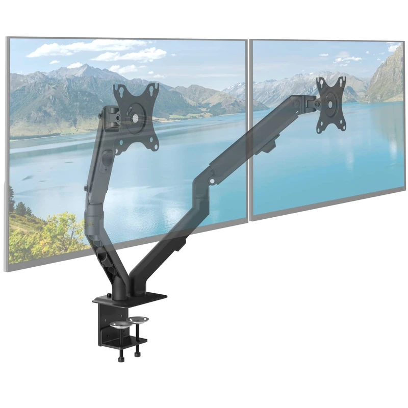 ACROPAQ Monitor arms - Spring mount, For 17- 27 inch screens, 360° rotatable, Fast mounting, Height and angle individually adjustable - Monitor arm desk mount, Dual monitor arm desk mount - Black