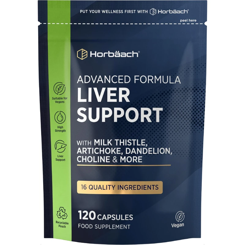 Liver Support Supplement | Milk Thistle Complex with Artichoke, Dandelion, Choline, Turmeric, Beetroot and More! | 16 Active Ingredients | Vegan Liver Health | 120 Capsules | by Horbaach