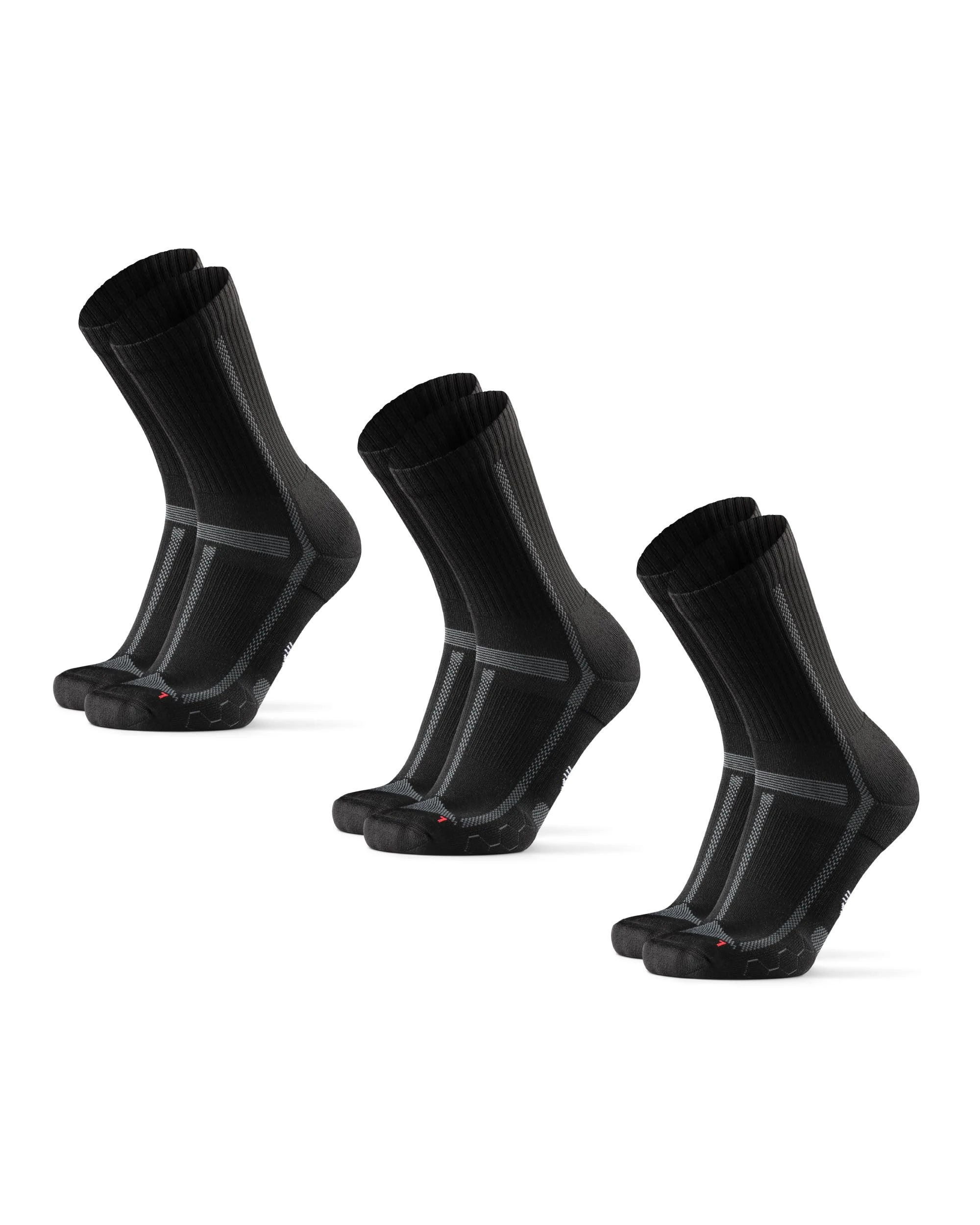 DANISH ENDURANCE Cushioned Running Socks for Long Distances, Crew Socks, for Men & Women, Unisex, 3 or 5 Pack, Black-Grey, 35-38