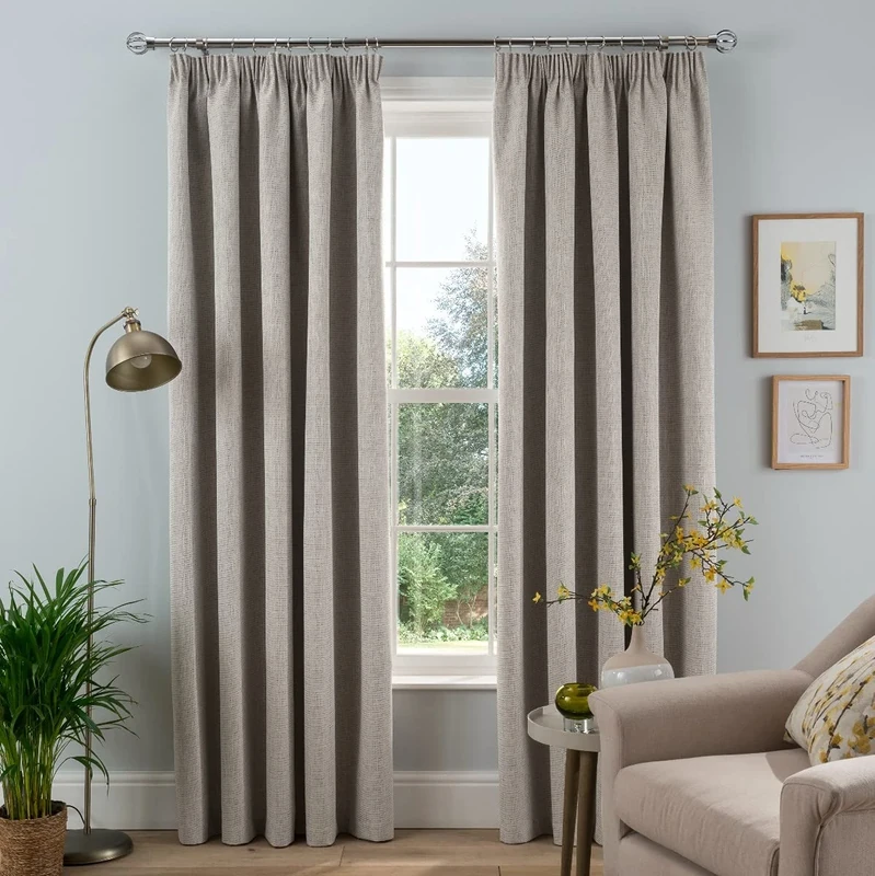 Sleepdown Textured Rib Weave Pencil Pleat Blackout Lined Curtains Thermal Insulated for Bedroom and Living Room 66 x 54 Inch Natural 2 Panels