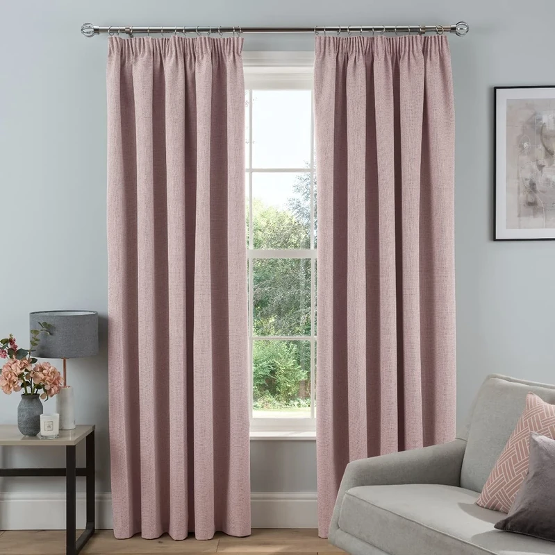 Sleepdown Textured Rib Weave Pencil Pleat Blackout Lined Curtains Thermal Insulated for Bedroom and Living Room 46 x 72 Inch Blush 2 Panels