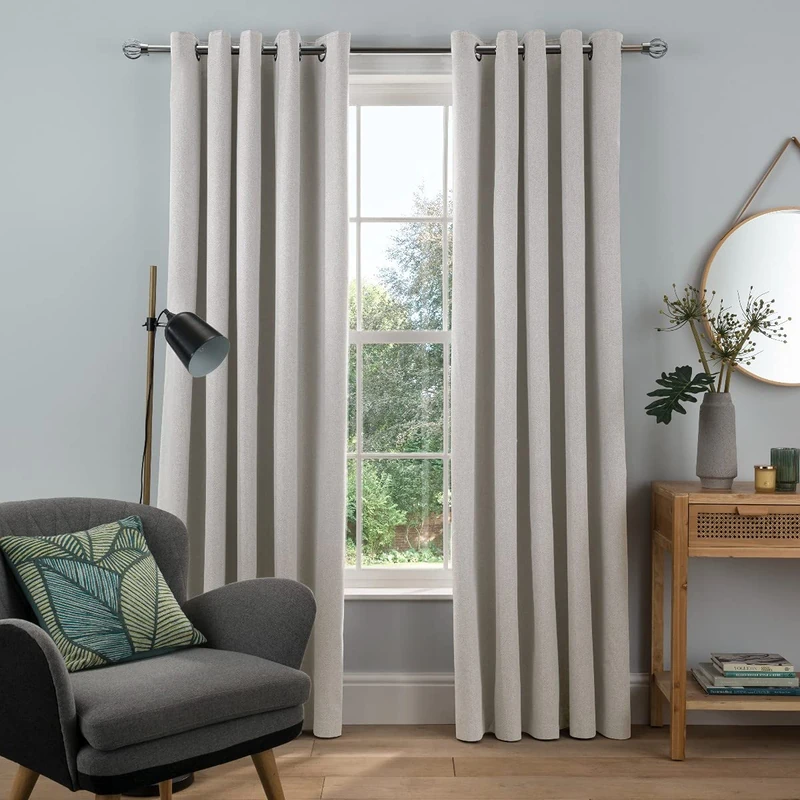 Sleepdown Woven Tonal Fleck Eyelet Blackout Curtains Thermal Insulated for Bedroom and Living Room, Natural, 2 Panels, 2x 66" x 54"