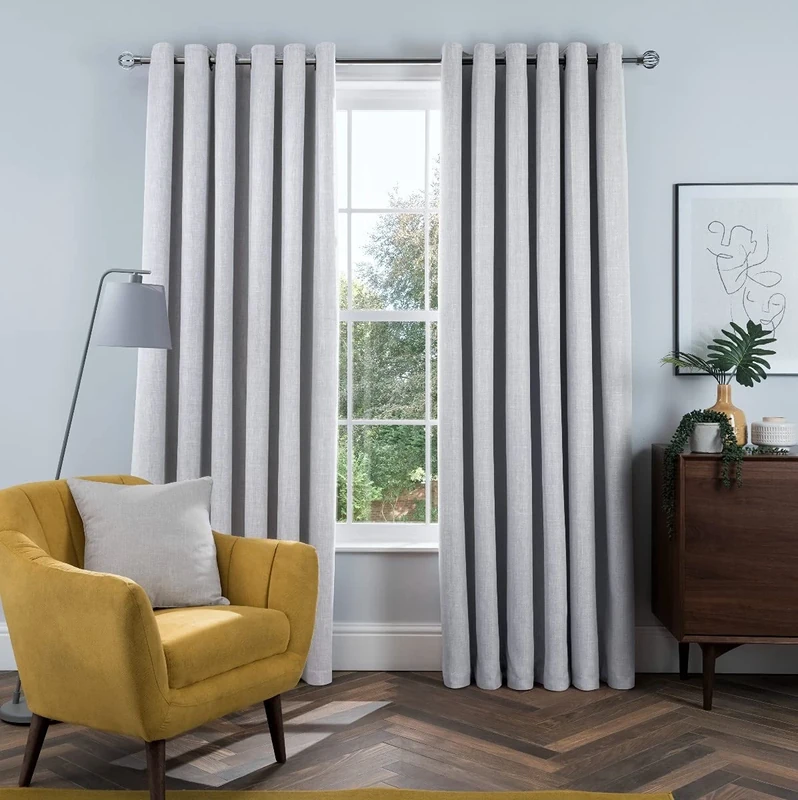 Sleepdown Linen Look Eyelet Blackout Lined Curtains Thermal Insulated for Bedroom and Living Room Silver 66 x 72 Inch