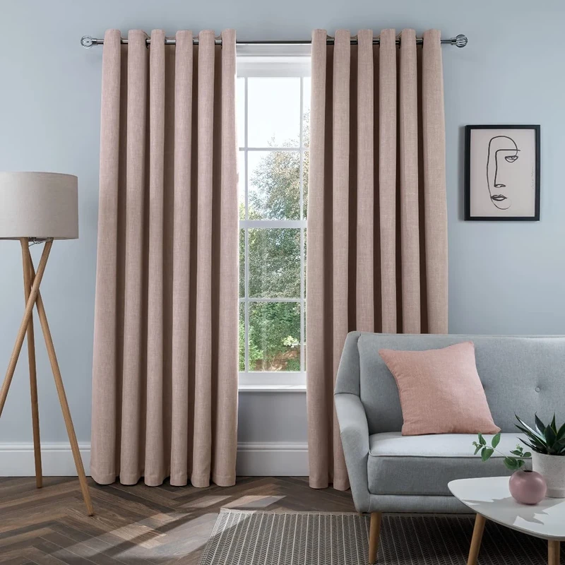 Sleepdown Linen Look Eyelet Blackout Lined Curtains Thermal Insulated for Bedroom and Living Room, Blush, 66 x 72 Inch