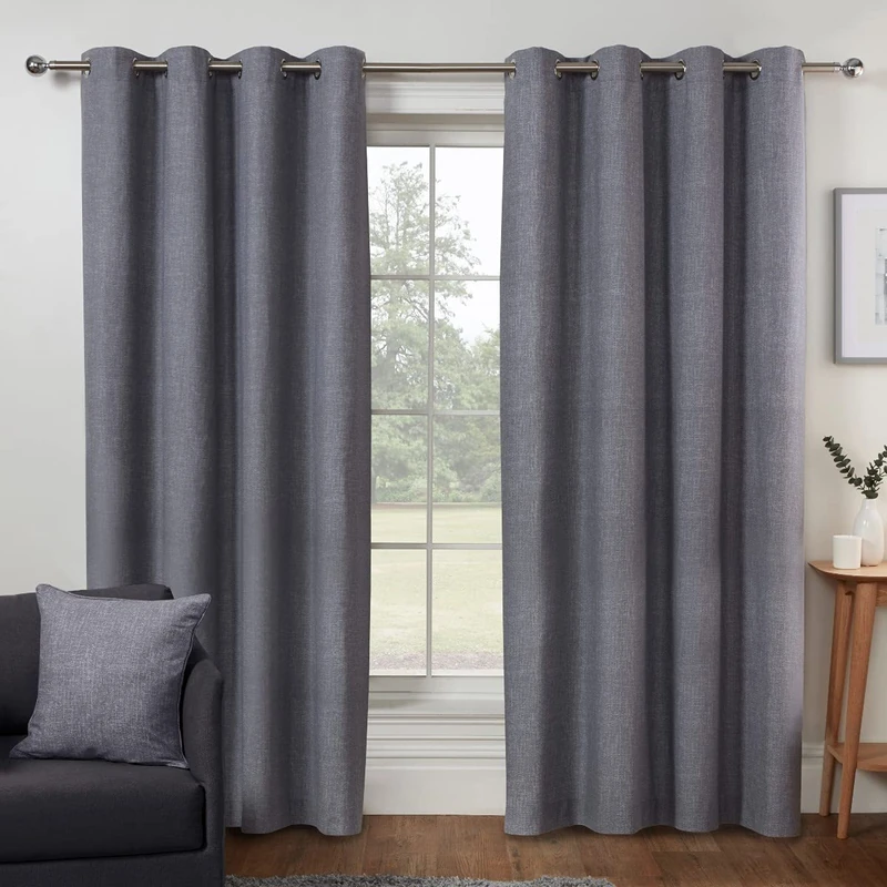 Sleepdown Textured Print Eyelet Curtains Lined Curtains for Bedroom and Living Room Charcoal Grey,2x 66" x 72",5056242839255