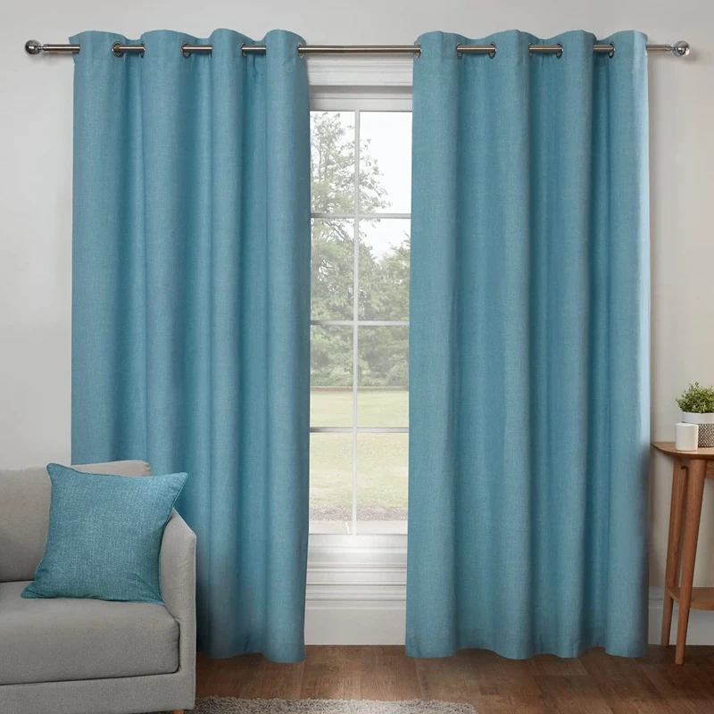 Sleepdown Textured Print Eyelet Curtains Lined Curtains for Bedroom and Living Room 90 x 72 Inch Duck Egg 2 Panels, 5056242839439