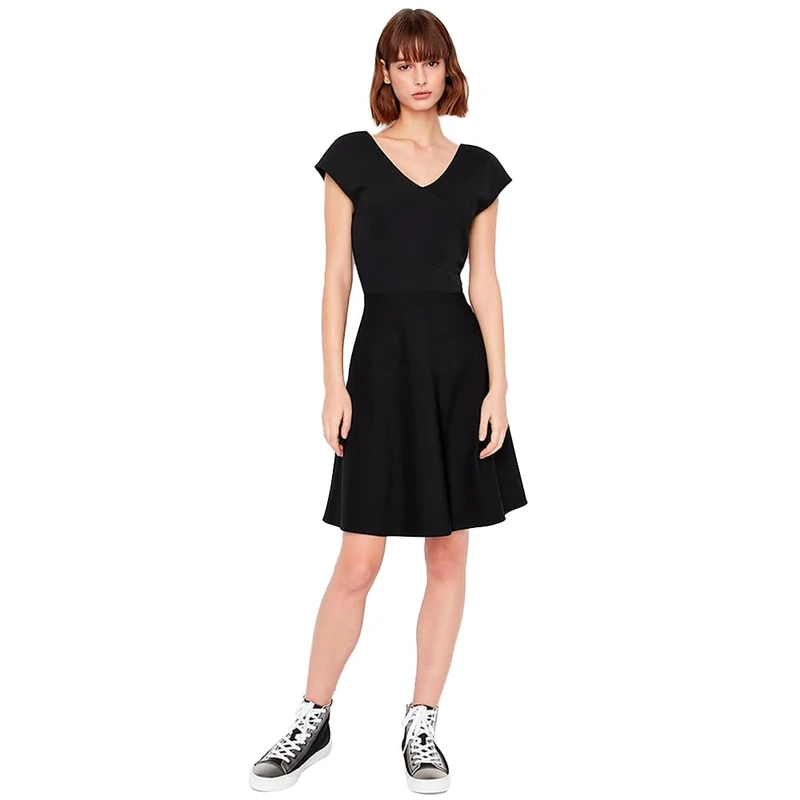 Armani Exchange Women's Skater Dress in wrap Look, Casual Dress, Black, XL