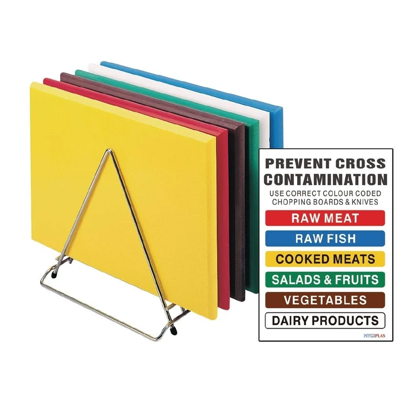 Hygiplas High Density Chopping Board Set with Rack and Chart