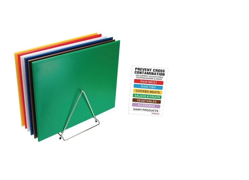 Hygiplas High Density Chopping Board Set Large with Rack & Wall Chart (Pack of 6) - 12(H) x 610(W) x 455(L) mm