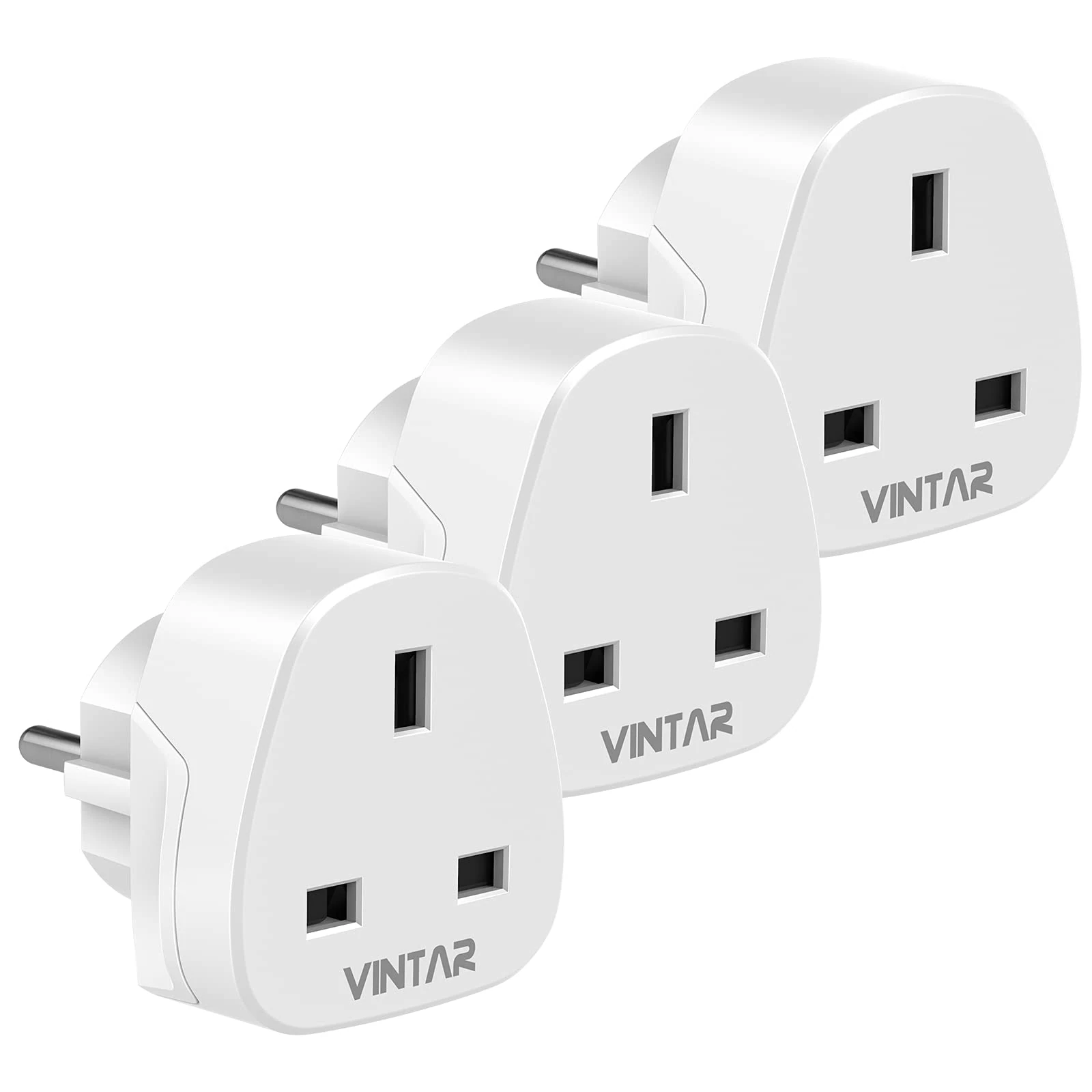 VINTAR UK to European Plug Adapter,Grounded 3 Pin to 2 Pin EU Euro Europe Schuko Travel Adaptor for France Germany Spain Turkey Greece Russia and More(Type E/F), 3 Packs White