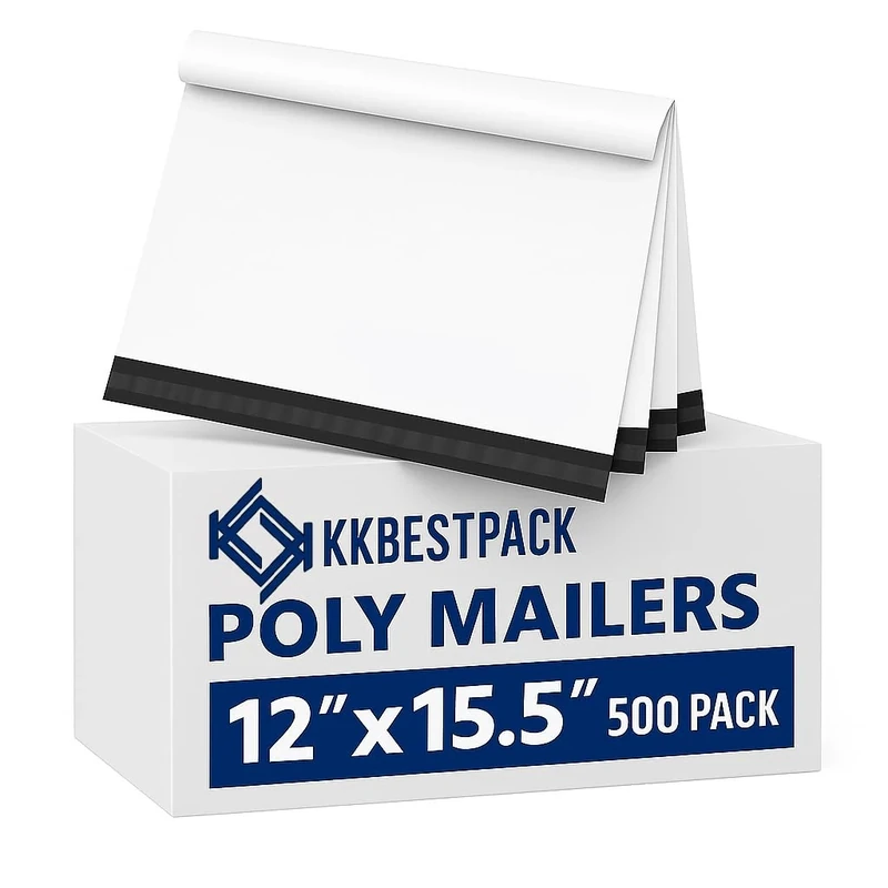 KKBESTPACK Poly Mailers Shipping Envelope Self Sealing Bags (12 x 15.5 500PCS, White)