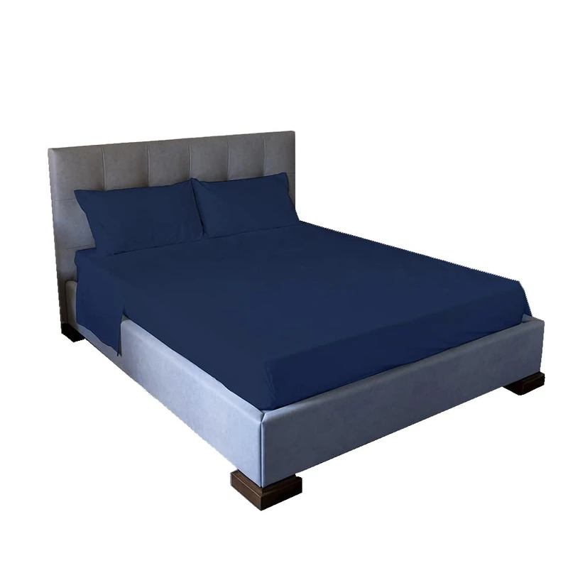 Jenny Sesal Bed Sheet Set – Solid Colour – Made in Italy – Double Bed – Blue – Sheet Set + Pillowcases - Image 1