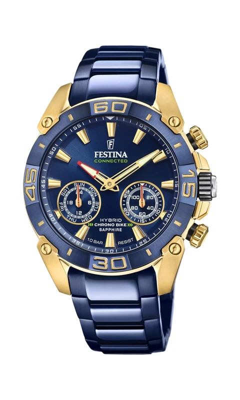 Festina Men's Watch F20547/1 Smartwatch Stainless Steel Case 316L Gold 316L Stainless Steel Strap Blue