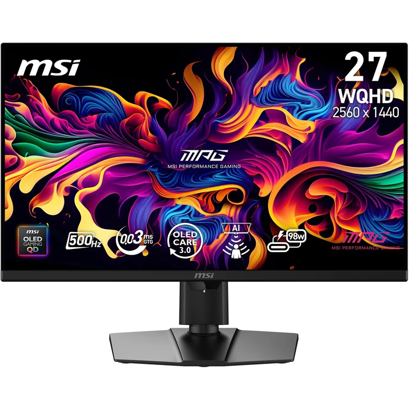 MSI MPG 271QR QD-OLED X50 27-Inch WQHD QD-OLED Monitor, 2560 x 1440, 500Hz, 0.03ms, DisplayHDR True Black 500, AMD FreeSync Premium Pro, G-SYNC Compatible, AI Care Sensor, HDMI2.1, DP 2.1, 98W USB-C