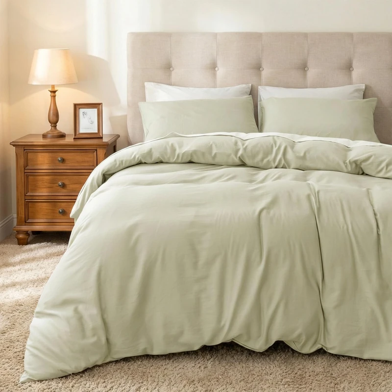 HeimenAogo Egyptian Cotton Duvet Cover Set Twin/Twin XL, Ultra Soft and Breathable Comforter Set with Zipper Closure, High Thread Count Long Staple Cotton Blanket Cover 2pcs 68"×90", Mist