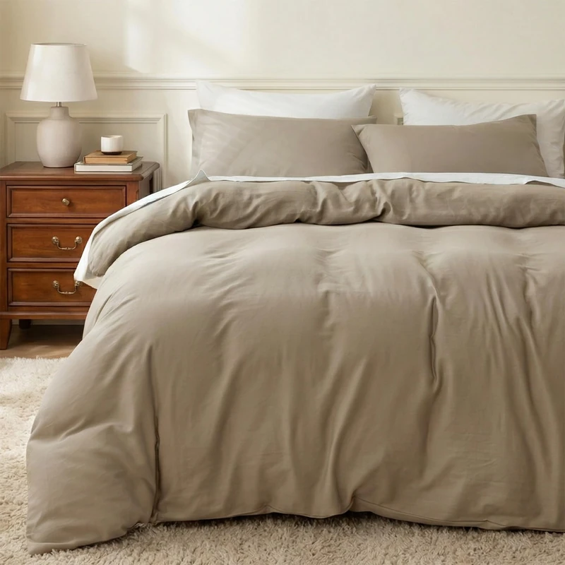 HeimenAogo Egyptian Cotton Duvet Cover Set King, Ultra Soft and Breathable Comforter Cover with Zipper Closure, High Thread Count Long Staple Cotton Blanket Cover 3pcs (104"×90"), Oxford-Tan