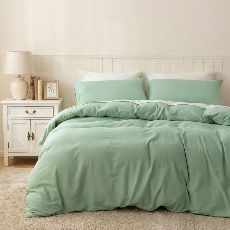 HeimenAogo Egyptian Cotton Duvet Cover Set Queen, Ultra Soft and Breathable Comforter Cover with Zipper Closure, High Thread Count Long Staple Cotton Blanket Cover 3pcs 90"×90", Silt Green