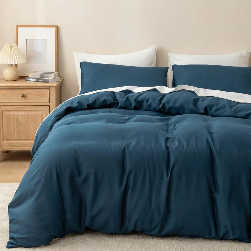 HeimenAogo Egyptian Cotton Duvet Cover Set Queen, Ultra Soft and Breathable Comforter Cover with Zipper Closure, High Thread Count Long Staple Cotton Blanket Cover 3pcs Ensign Blue