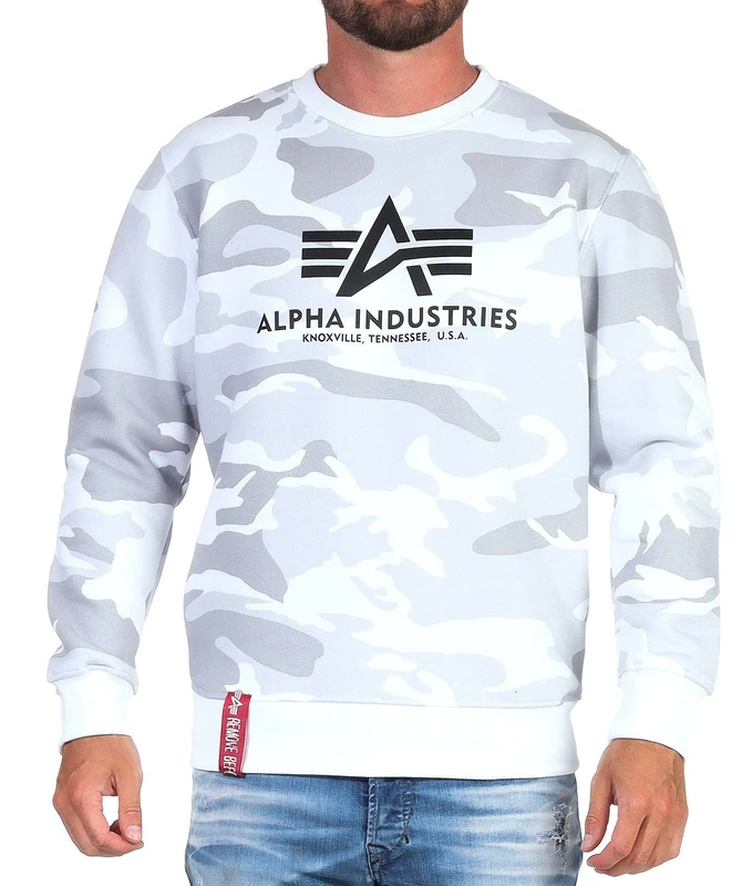 ALPHA INDUSTRIES Men's Basic Sweater Sports Hoodie, White camo, XL