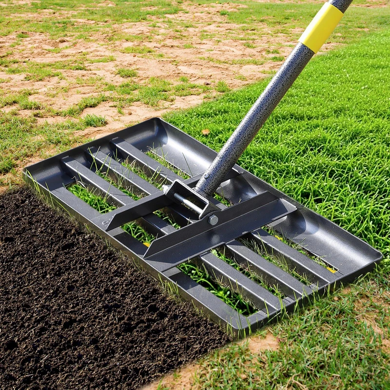 Lawn Leveling Rake, 6 FT Adjustable Long Handle Level Lawn Rake, Black Heavy Duty Level Lawn & 1 Inch Diameter Stainless Steel Handle Lawn Leveler Rake, Lawn Leveler Tool for Soil Grass Golf Field