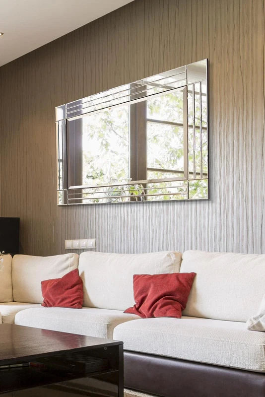 MirrorOutlet Milton Manor All Glass Modern Bevelled Square Corner Wall Mirror 3ft11 x 2ft8 120cm x 80cm, Frameless, YC020-M