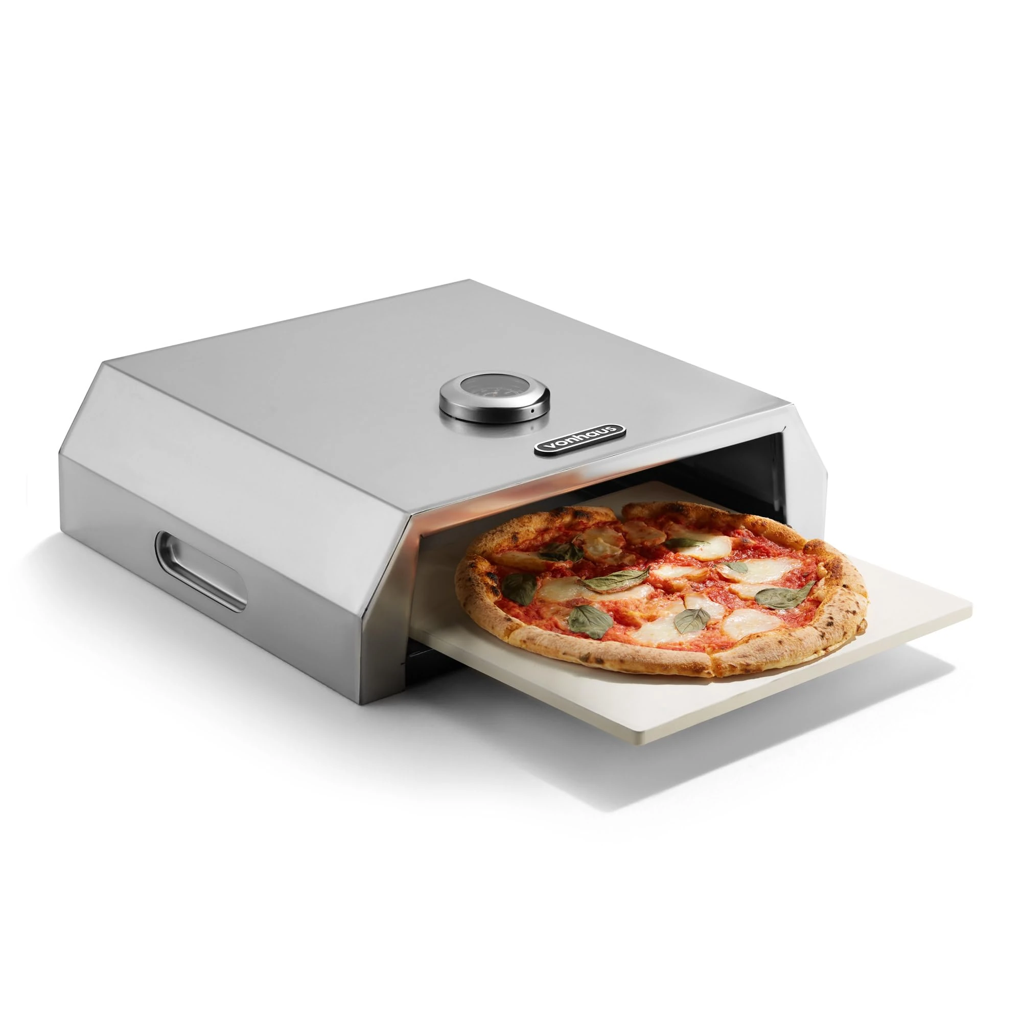 VonHaus BBQ Pizza Oven Outdoor – Stone Included, for Charcoal & Gas Barbecue Grills – Stainless Steel, Temperature Gauge, Carry Handles – For up to 12” Pizzas – Can Also Smoke Meat, Fish & Veg