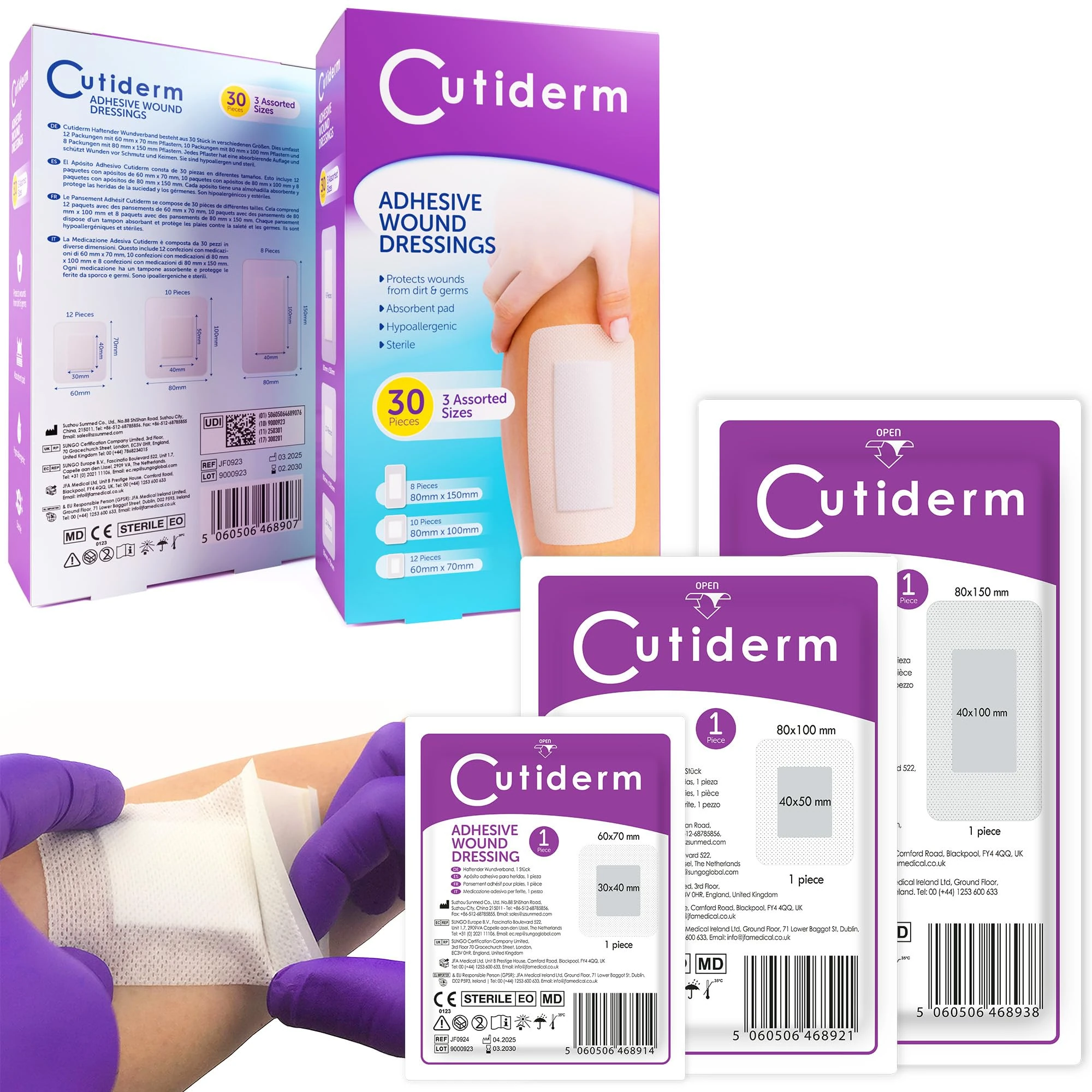 Cutiderm Assorted Adhesive Sterile Wound Dressings Pack of 30