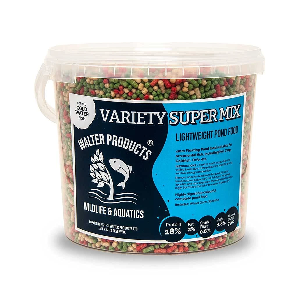 Walters Variety Super Mix (5L Tub) | Pond Fish Food for Goldfish, Koi and all Cold Water Pond Fish | Nutritional Floating Fish Food Pond Pellets and Sticks in Stay Fresh EasyTubs