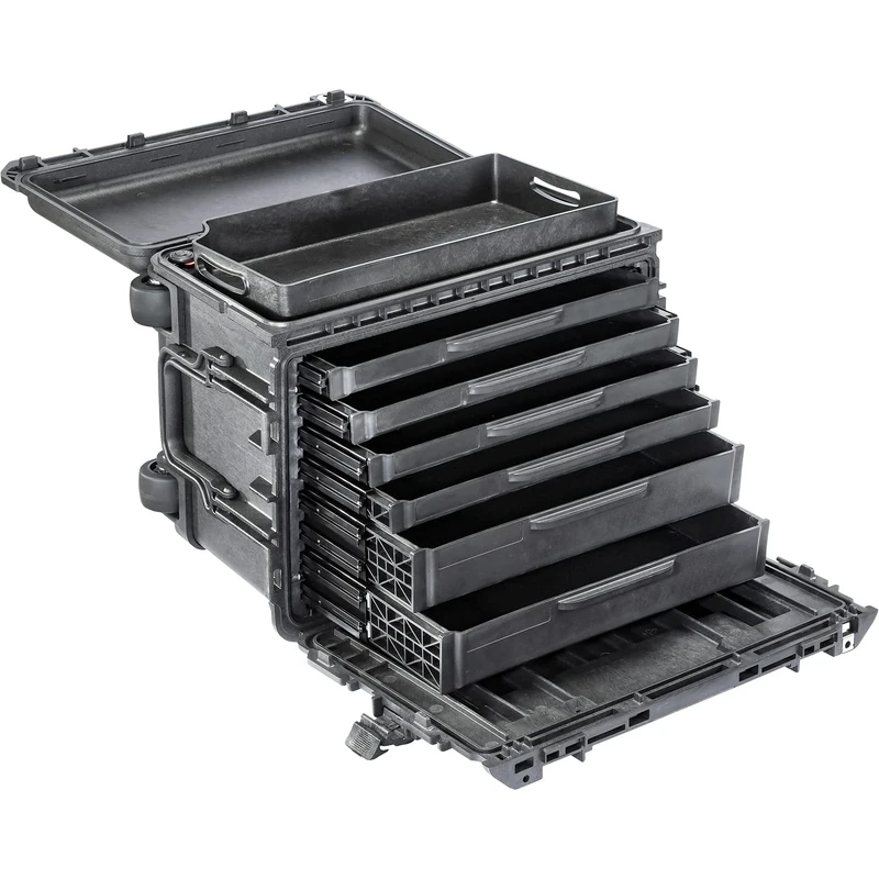 Peli 0450 Heavy Duty Professional Toolbox with 4 Shallow and 2 Deep Removable Trays, 47L Capacity, Colour: Black - Image 1