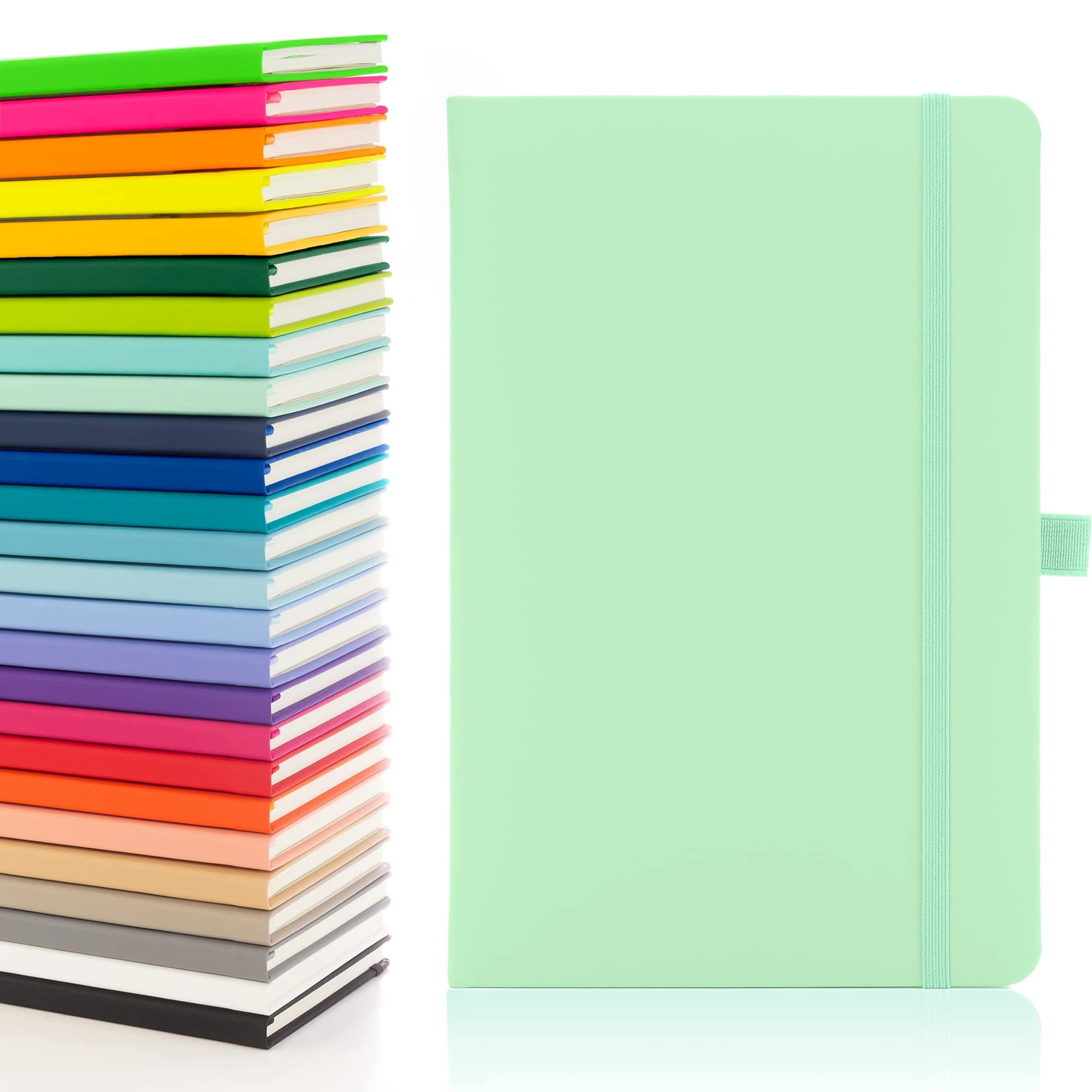 Notes London Eco A5 Notebook with Lined Pages, Pen Loop, Ribbon, Date Marks and Paper Pocket, Medium Hardback Journal, Note, sustainably sourced paper (Pastel Mint)