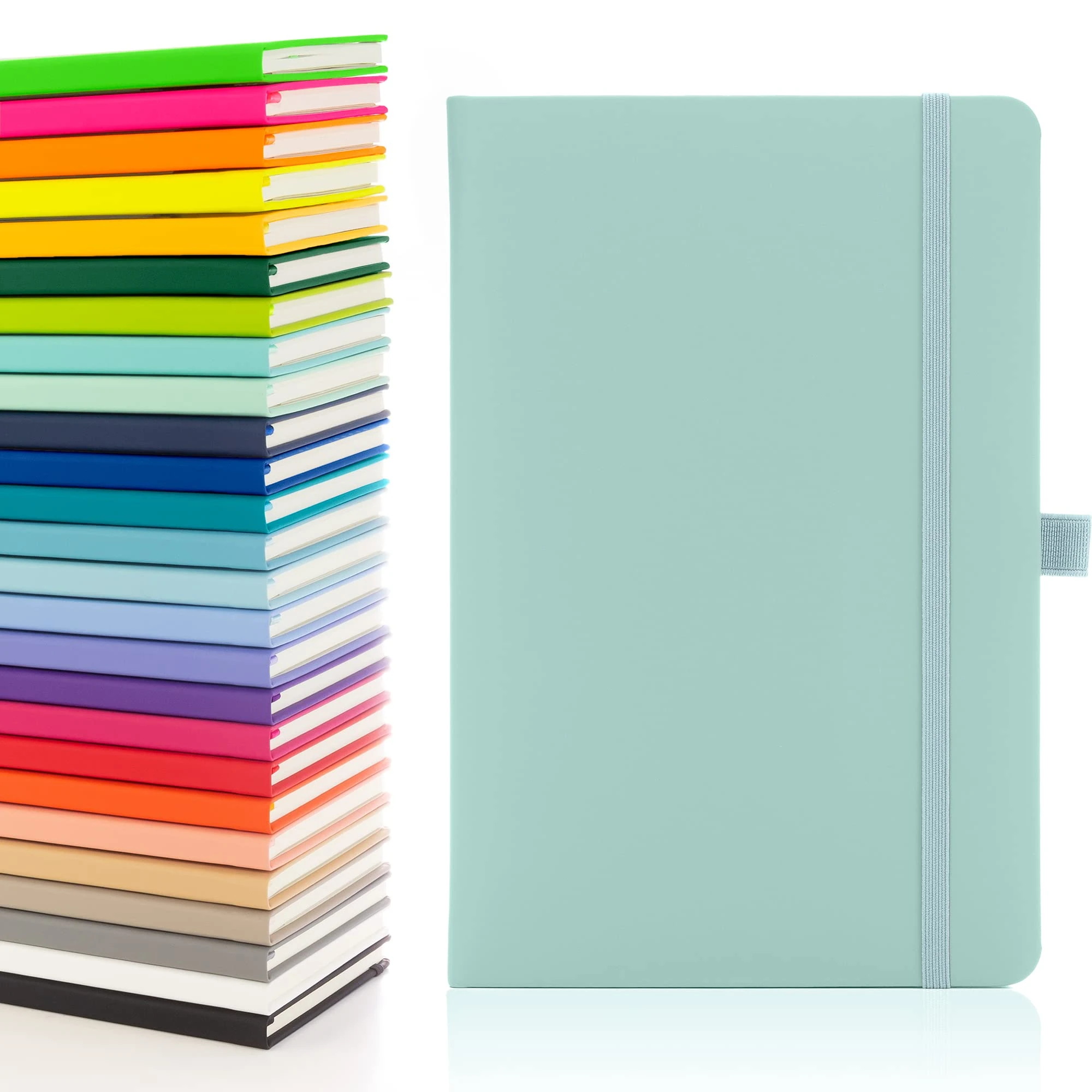 Notes London Eco A5 Notebook with Lined Pages, Pen Loop, Ribbon, Date Marks and Paper Pocket, Medium Hardback Journal, Note, sustainably sourced paper (Pastel Celeste)