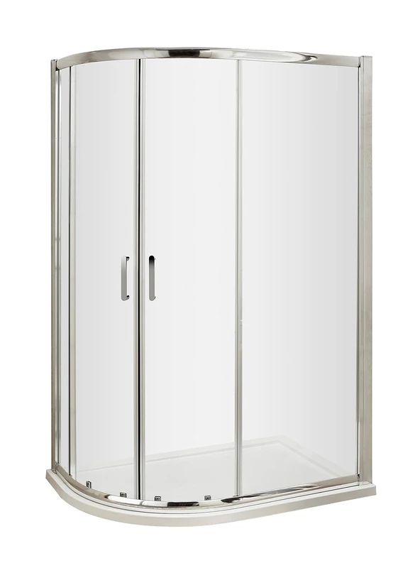 nuie AQU128H3 Pacific Modern Bathroom Easyfit Offset Quadrant Shower Enclosure with Sliding Doors, 6mm Toughened Safety Glass and Round D-Handle, 1200mm x 800mm, Polished Chrome