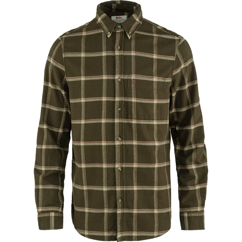 Fjällräven F84132-633-195 Övik Comfort Flannel Shirt, Men, Dark Olive/Sand Stone, XXL