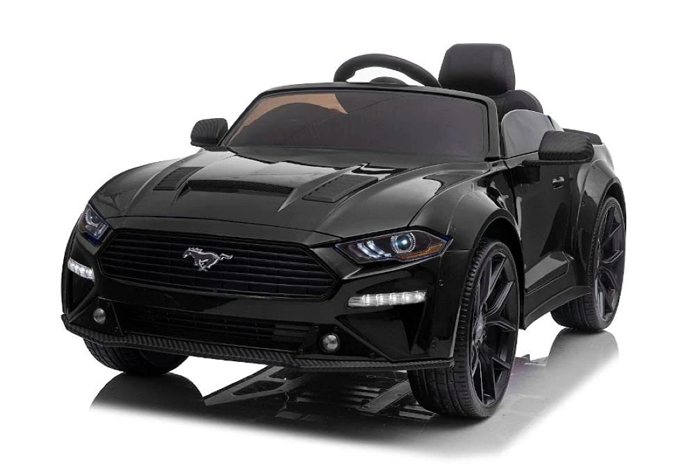 ES-TOYS Electric Children's Car Ford Mustang Drift Version Licensed 24 V, 2 x 12 V7 Ah Battery, 2 x 775 Engines + 2.4 GHz + Leather Seat (Black)
