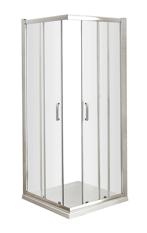 nuie AFCE8080H3 Pacific Modern Bathroom Easyfit Corner Entry Shower Enclosure with Sliding Doors, 6mm Toughened Safety Glass and Round D-Handle, 800mm x 800mm, Polished Chrome