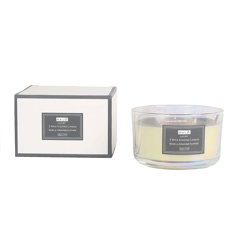 Sleepdown Halo 3-Wick Scented Candle Basil and Orange Flower Neroli Jar Candle Burn Time: Up to 16 Hours 400g Large Jar Candle, 5056242817659