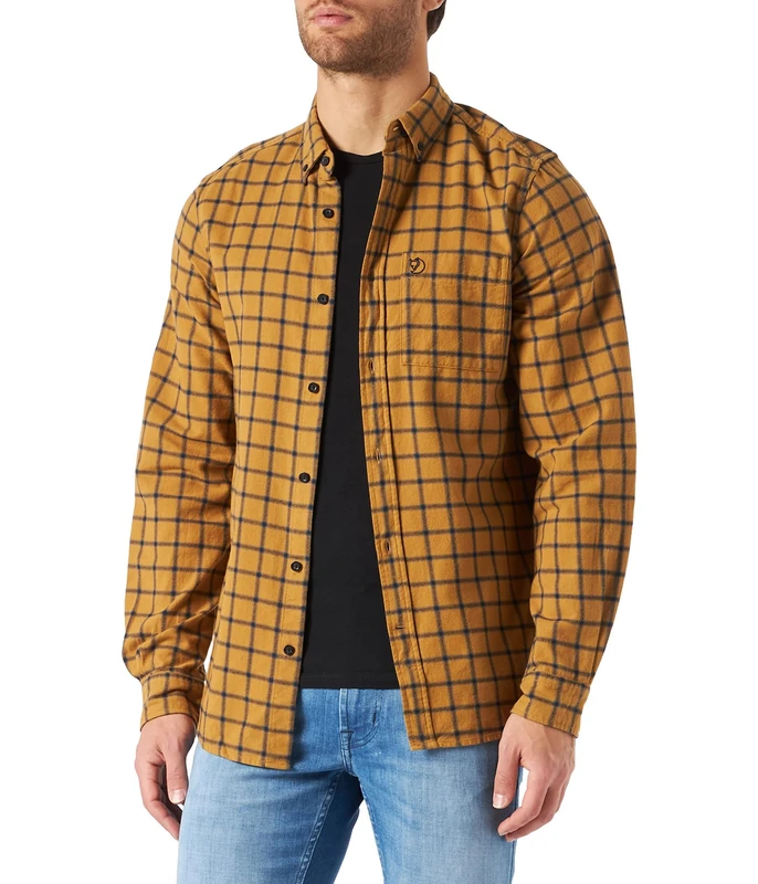 Fjällräven F82979-232-555 Övik Flannel Shirt, Men, Buckwheat Brown/Dark Navy, M