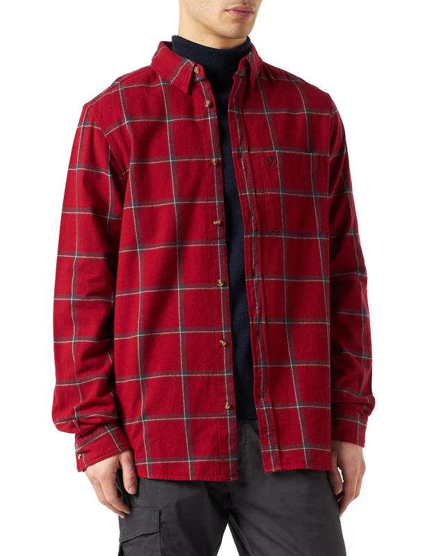 Fjällräven F84132-345-560 Övik Comfort Flannel Shirt, Men, Red Oak/Navy, M