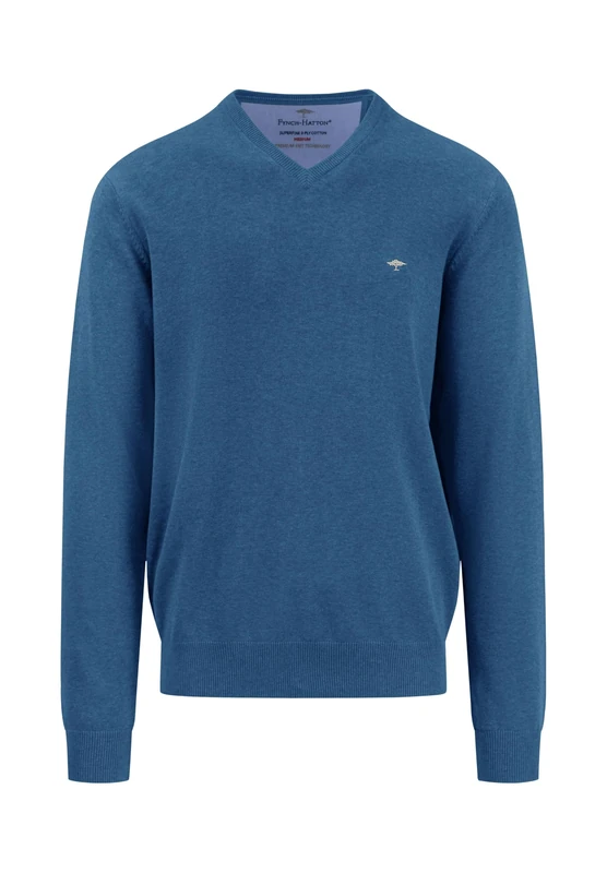 FYNCH-HATTON Cotton V-Neck Sweater, Azure, L