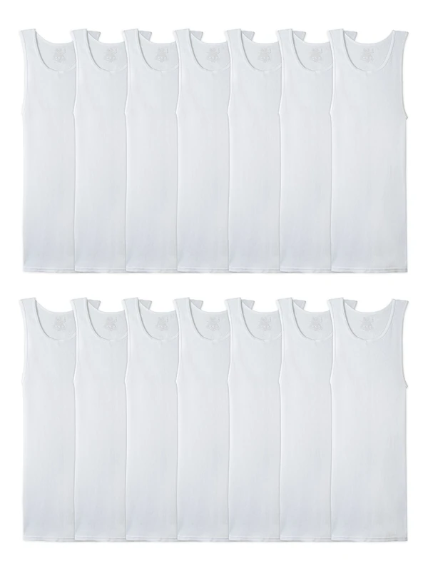 Fruit of the Loom Men's Tag-Free Tank A-Shirt Underwear, 14 Pack - White, M