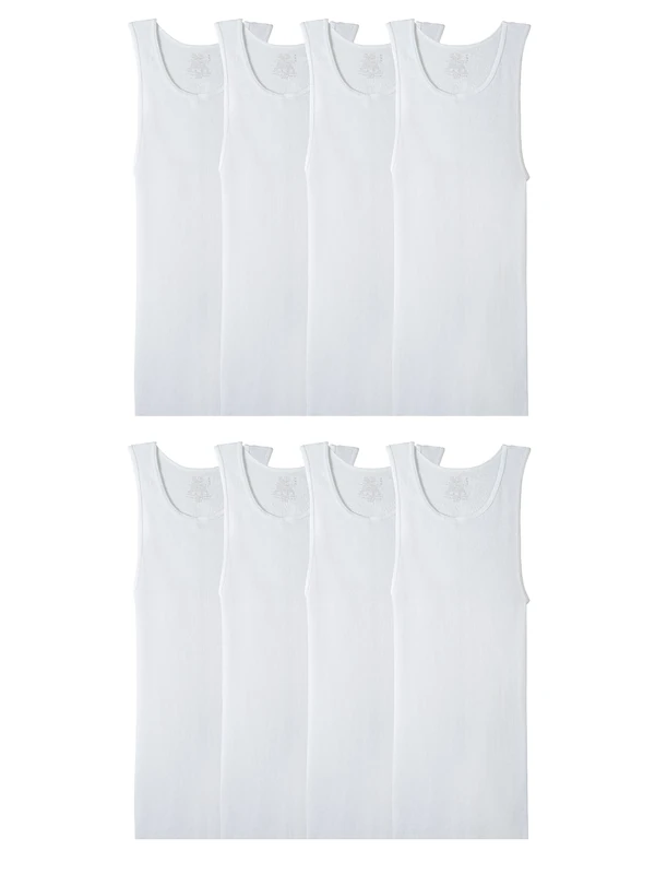 Fruit of the Loom Men's Active Cotton Blend Lightweight Underwear & Undershirts, Tank-8 Pack-White, Medium