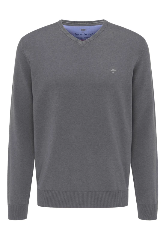 FYNCH-HATTON Men's V-Neck Pullover, Steel, M