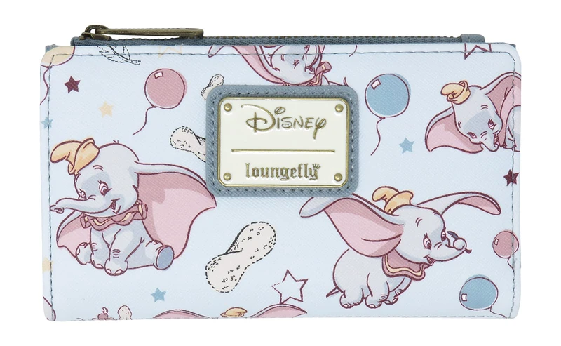 Loungefly Disney Dumbo Allover Print Bi-fold Wallet, Blue, Medium, Zipped Wallet, Blue, Medium, Zip Wallet