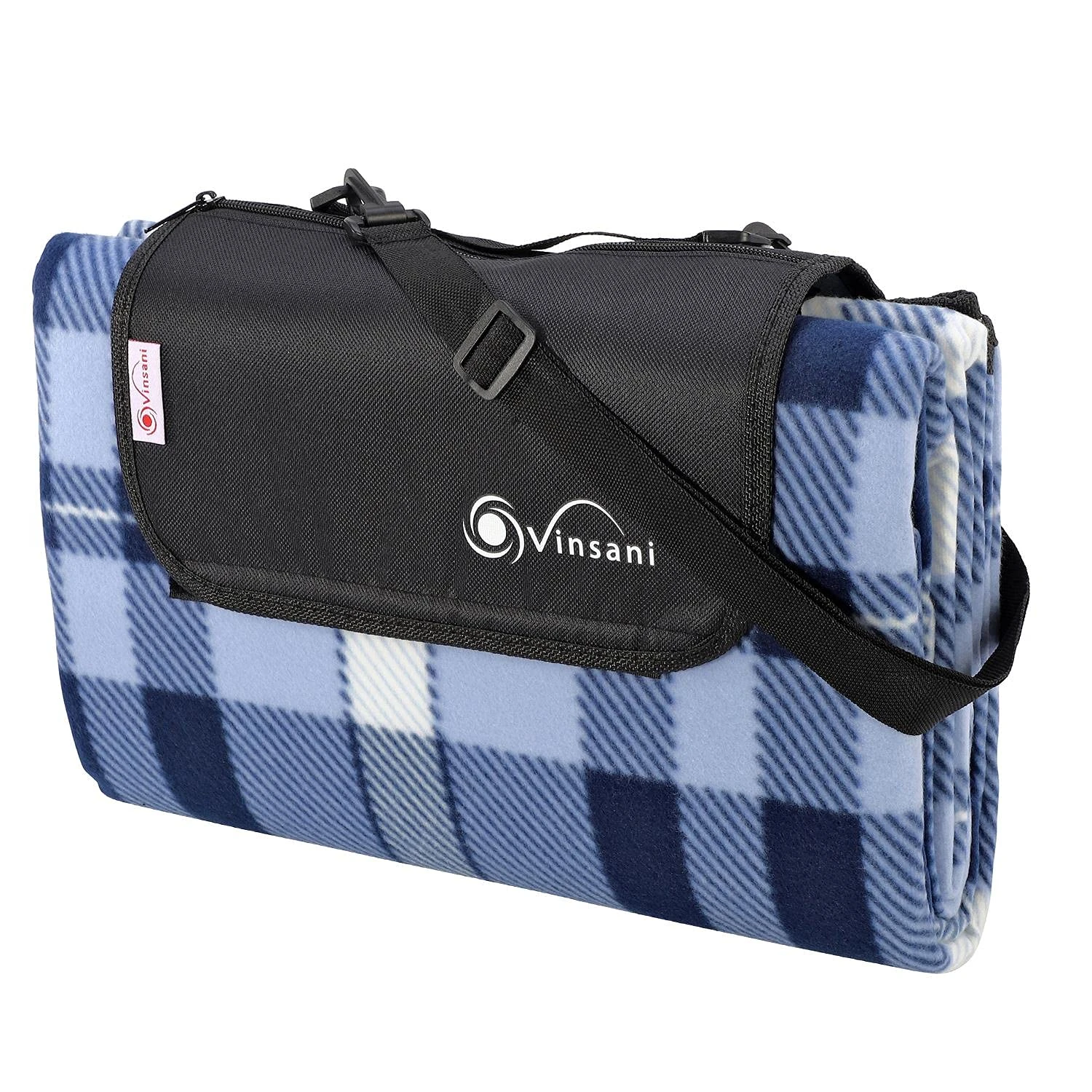 Vinsani 200 x 180cm Folding Picnic Blanket Waterproof & Sandproof Backing - Ideal for Camping & Outdoor Picnic – Checkered Rug Mat with Carry Handle